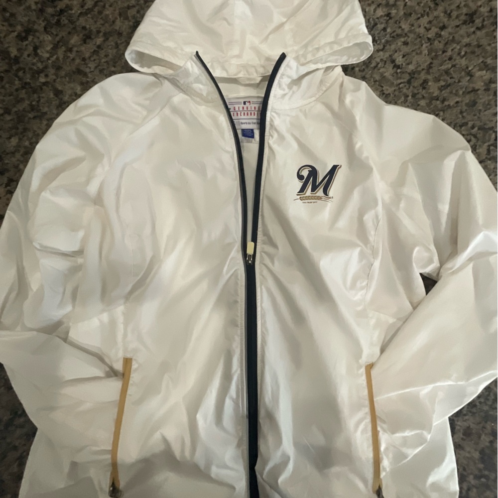 Milwaukee Brewer women’s white lined windbreaker. Like new, maybe worn one time.